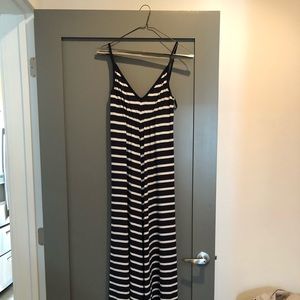 Nave blue and white striped maxi dress.